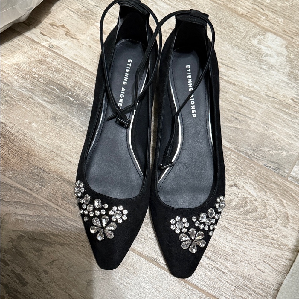 Etienne Aigner Black Crystal Embellished Heels
